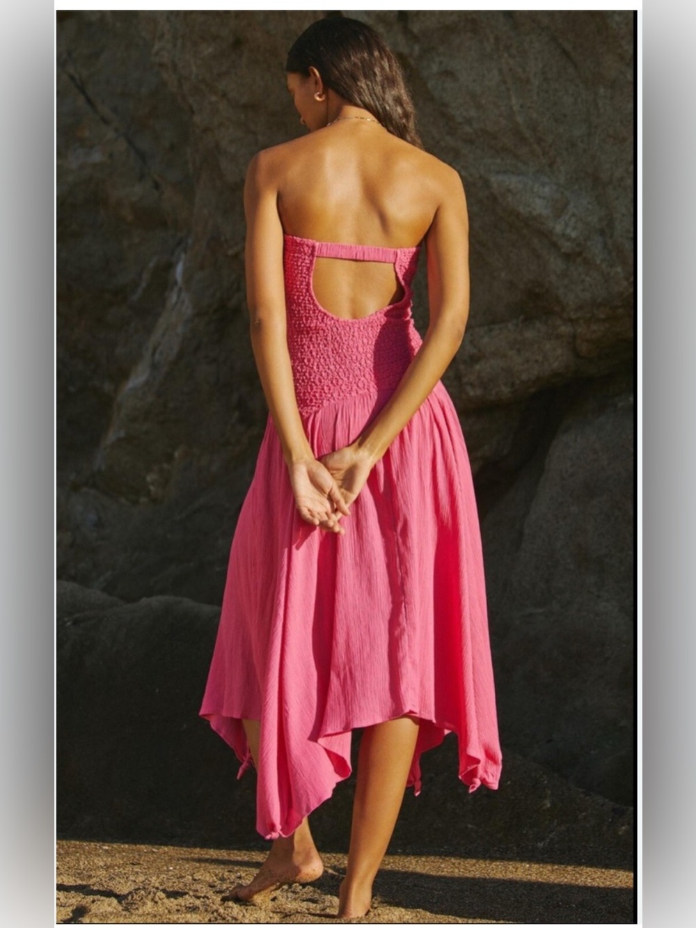 NWT Anthropologie Crinkle Gauze Strapless Smocked Midi Coverup Dress w/ Cutout